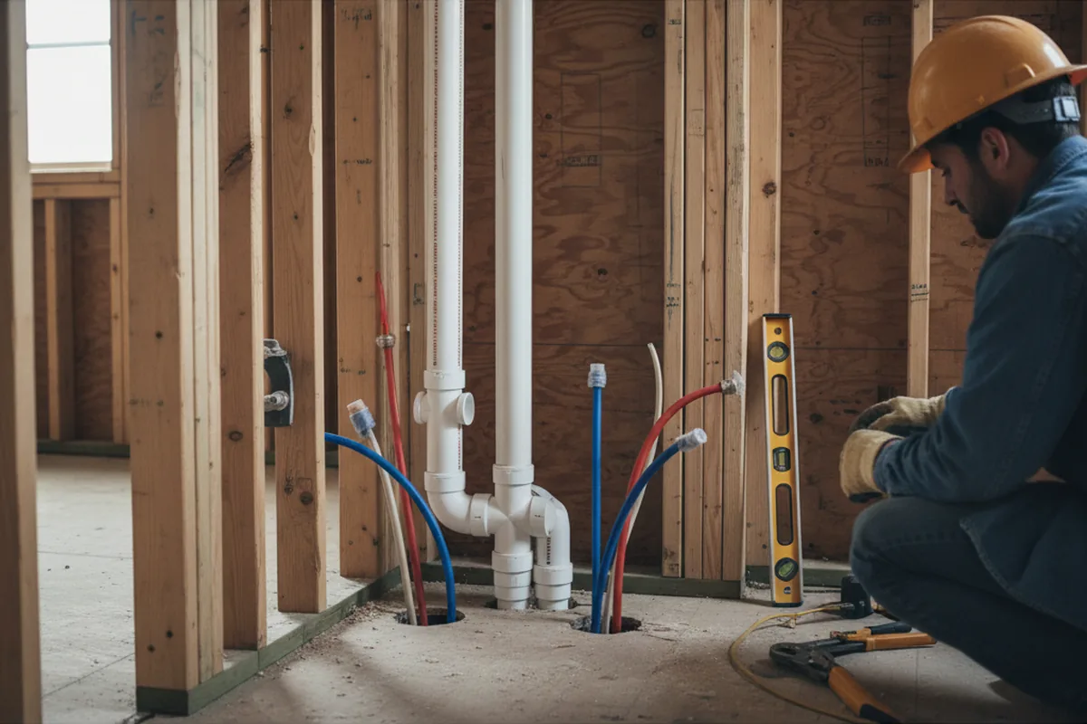 Drain and supply rough-in during Sump Pump Repair in Peabody